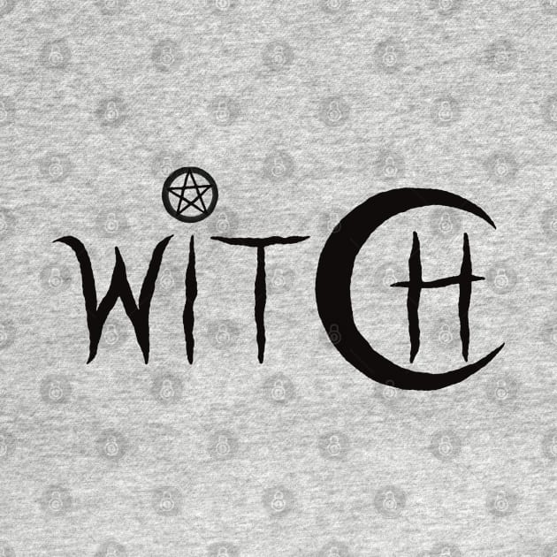 Witch, Moon and Pentagram (black version) typography lettering by MadelaneWolf 